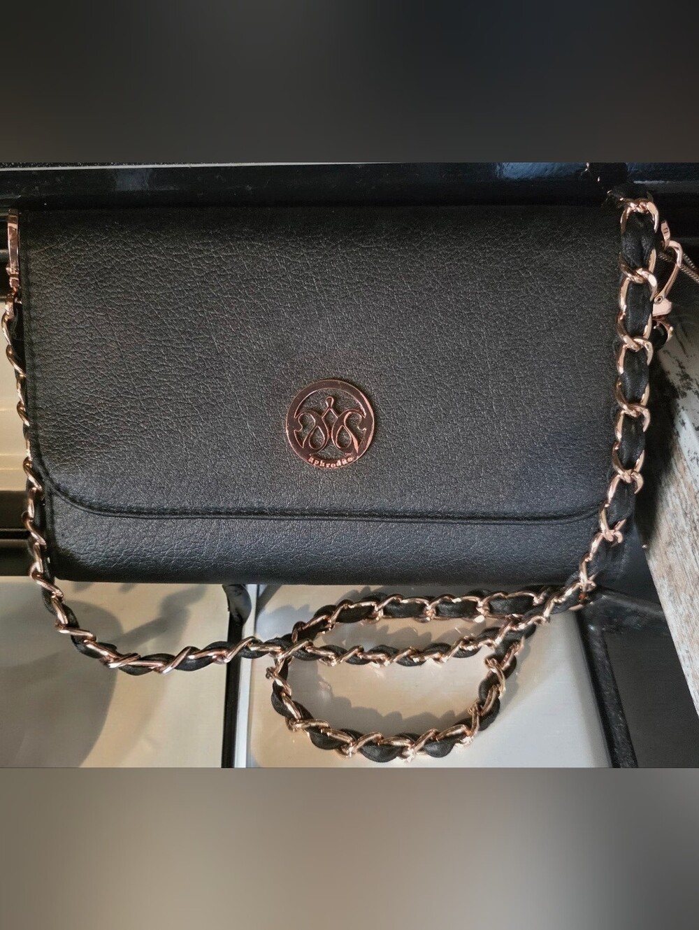 Christian Lacroix Black Crossbody Bag with Rose Gold Chain